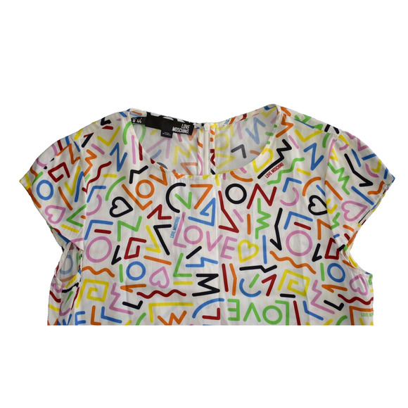 C0 Auth LOVE MOSCHINO Love Printed On White Cap Sleeve Summer Mini Dress Size 8 - Picture 5 of 6